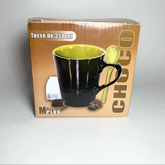 Black and Green Mug with Stir Spoon - Picture 5 of 8